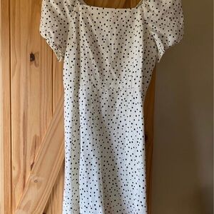 NWT LOFT White Lined Dress with Black Polka Dots